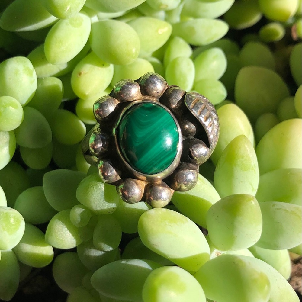 Vintage Sterling Silver Malachite Ring
